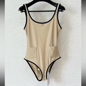 CHANEL Beige and Black Swimsuit